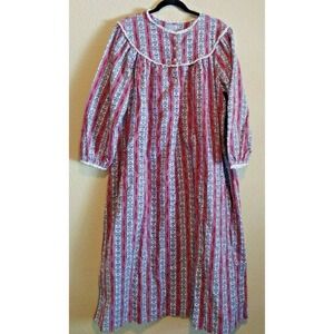 Lanz Of Salzburg Red Floral Cotton Vintage Flannel Long Nightgown Size Large
